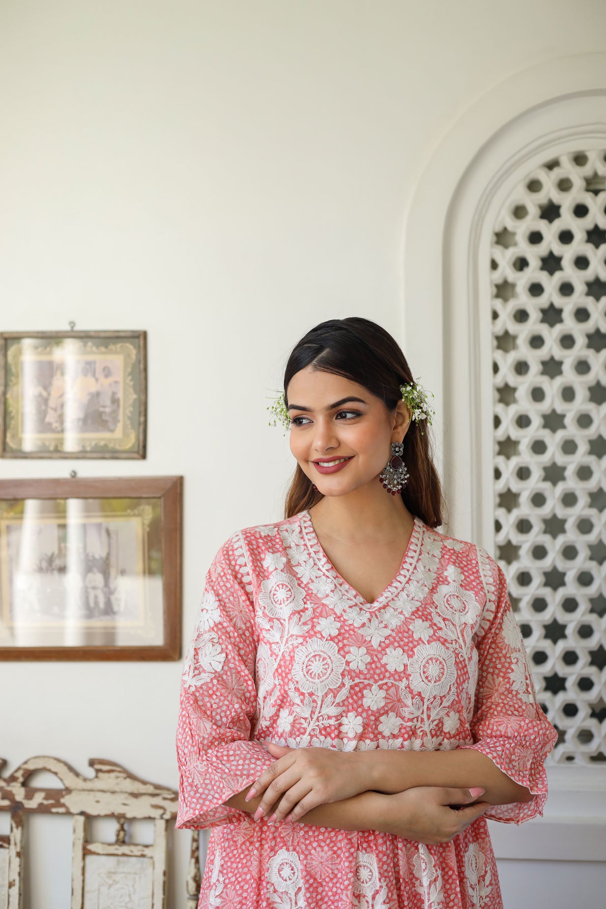 Cotton Embroidered Pink Middi