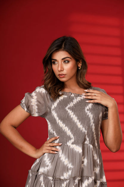 Cotton Printed Flared Short Dress