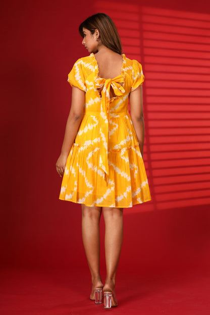 Cotton Printed Yellow Short Dress
