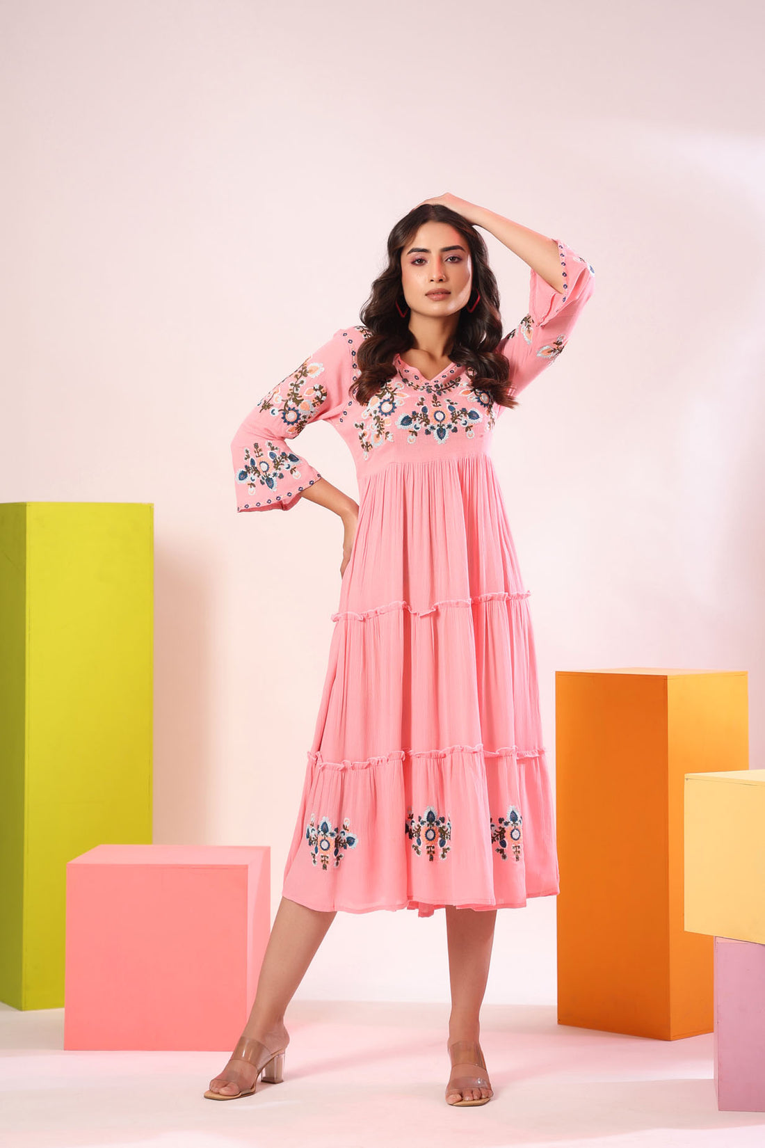 Crape Embroidered Midi